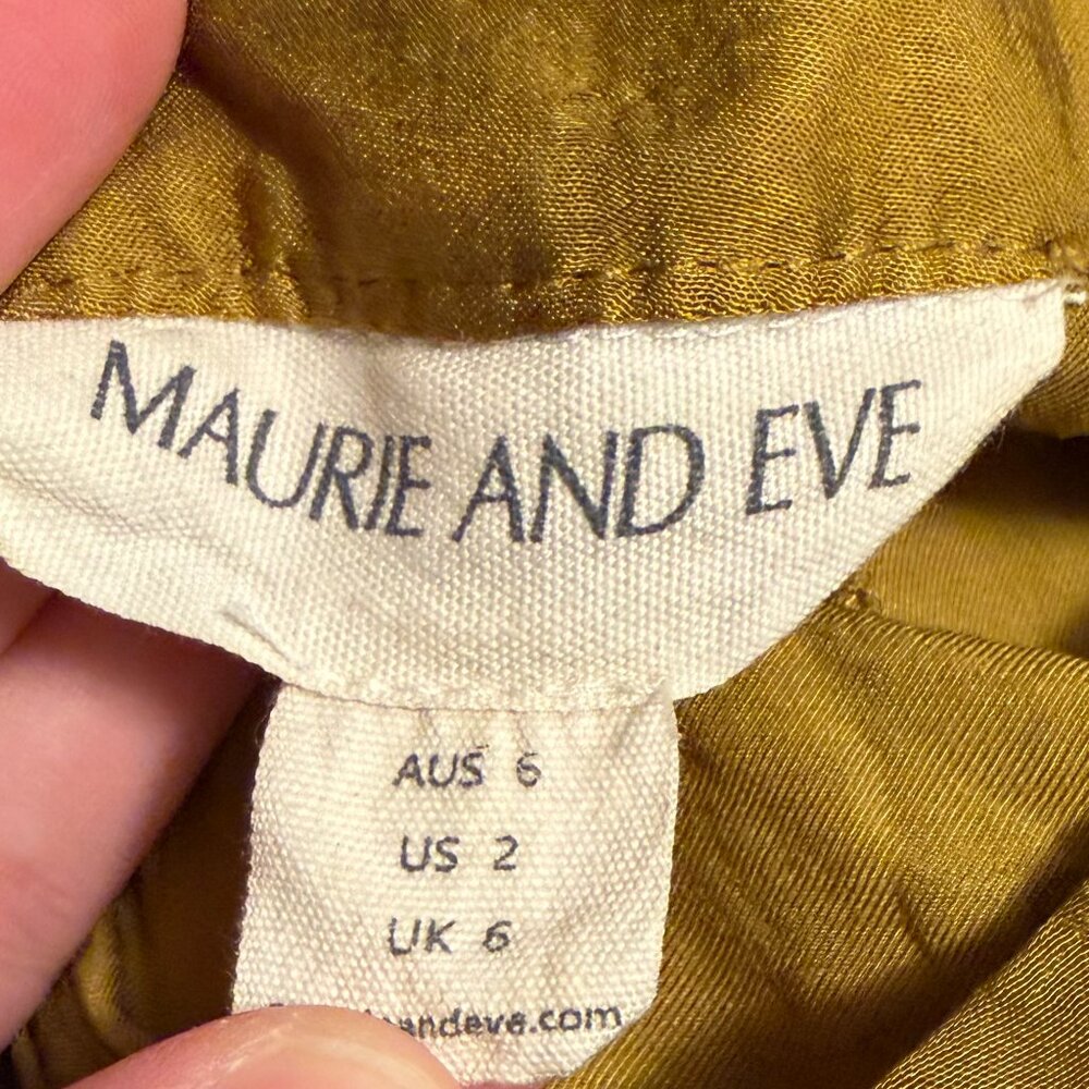 Maurie + Eve silky pleated wide leg pants size 2 US golden yellow boho hippie - Picture 7 of 9